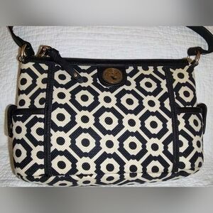 Spartina 449 Black And Cream Purse With Leather Trim And Straps